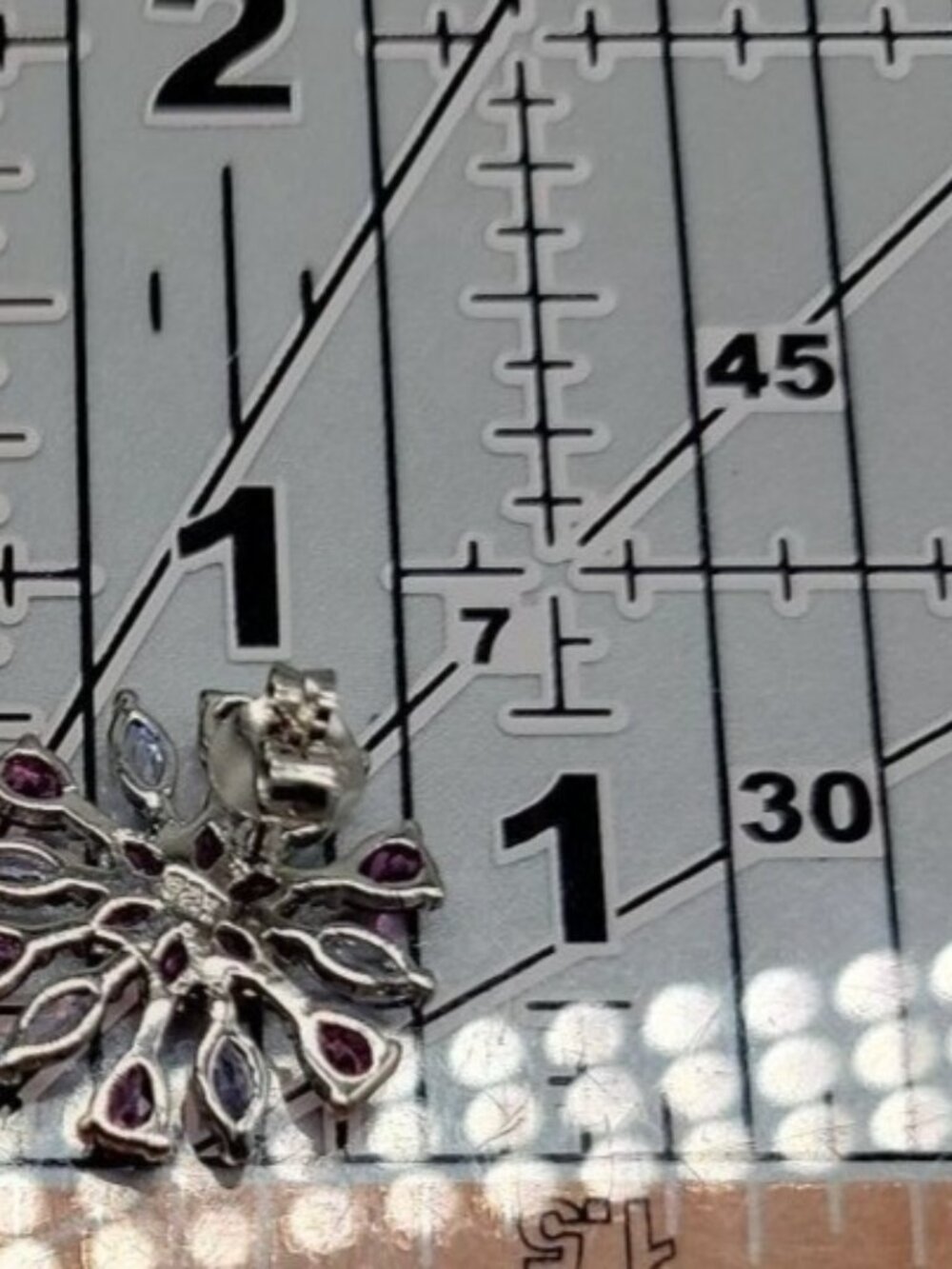 Sterling Silver Tanzanite Rhodolite Garnet Snowflake Starburst Cluster Earrings - Picture 8 of 10